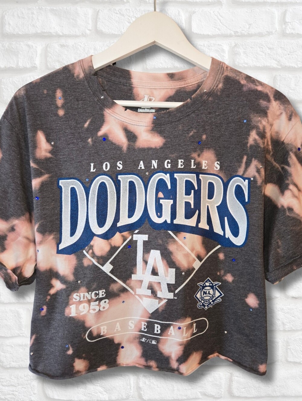 Los Angeles Dodgers Crop Top W/Rhinestones - Picture 2 of 6